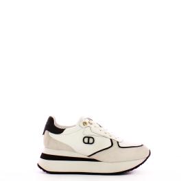 Sneakers wedge in pelle Bianco Ottico Nero