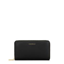 Metallic Soft Large Zip Around Noir Wallet