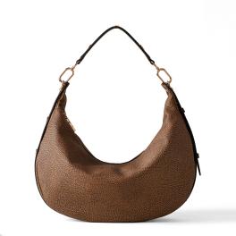 Borbonese Hobo Bag Oyster Medium in tela rivestita OP Naturale Nero - 1