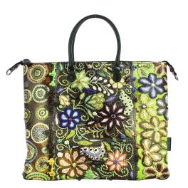 Gabs Borsa G3 Plus L Trip Pelle Bull Black Ricamo Verde Fiore - 1