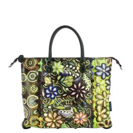 Gabs Borsa G3 Plus M Trip Pelle Bull Black Ricamo Verde Fiore - 1