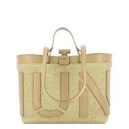 Iuntoo Shopping Sibilla Piccola Logo Raffia Naturale+Cammello - 1